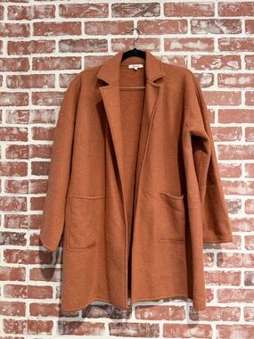 Madewell Courton Sweater Coat Merino Wool Umber Open Front Jacket M